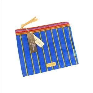 Consuela Slim (Small) Zip Mesh Pouch - Blue and Yellow Stripe - Tula